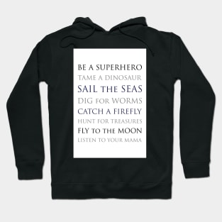 BE A SUPERHERO, black, white, gray, navy palette Hoodie